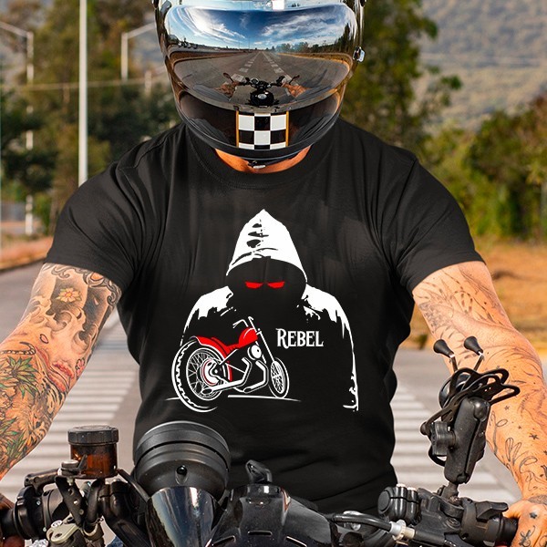 T-shirt biker original REBEL à commander en ligne, créé pour bikers