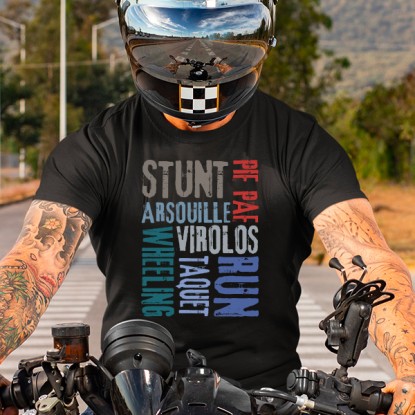 T-shirt moto run wheeling stunt virolos