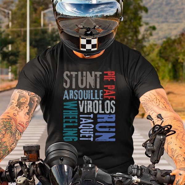 T-shirt moto run wheeling stunt virolos