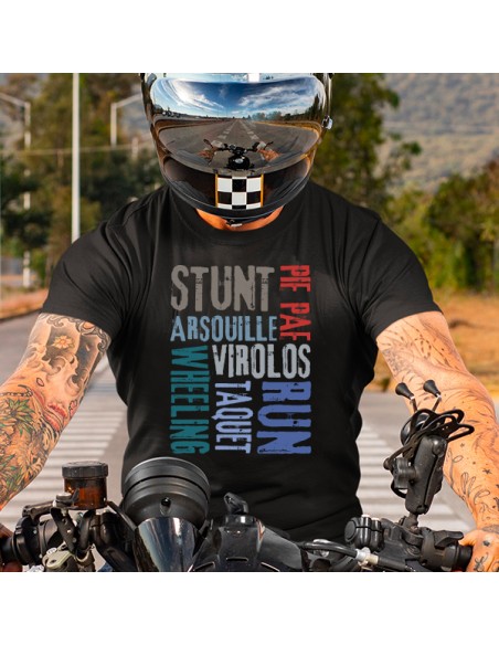 T-shirt moto run wheeling stunt virolos