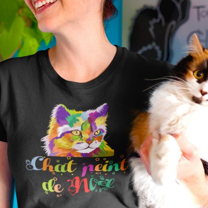 Tee shirt humour femme chat peint de Noël
