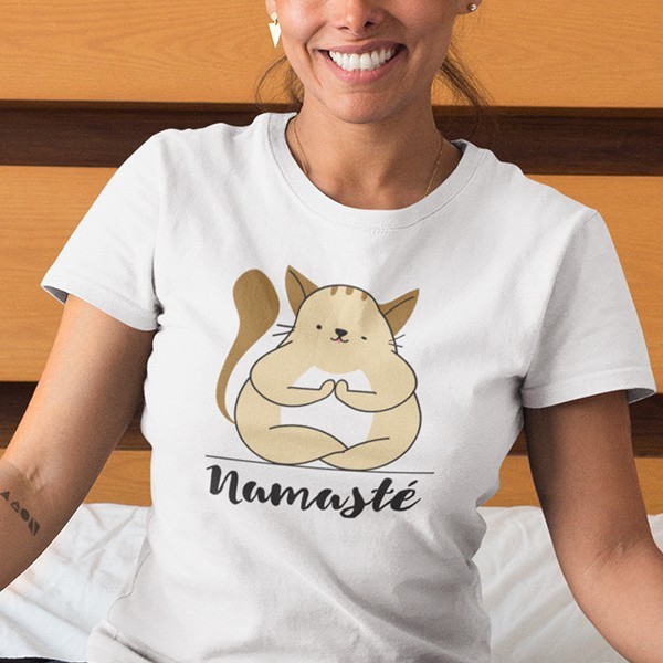 Tee shirt humour chat Namasté