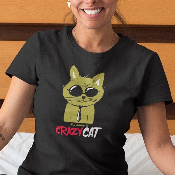 T-shirt humour My name is crazy cat