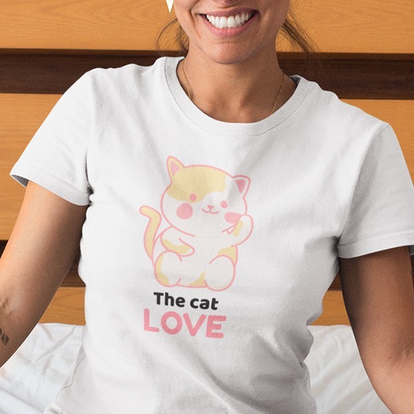 T-shirt coton blanc ou noir The cat love