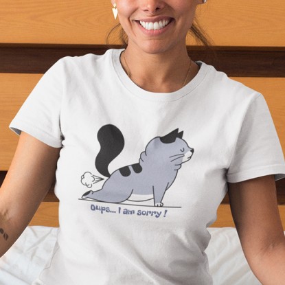 T-shirt blanc humoristique chat