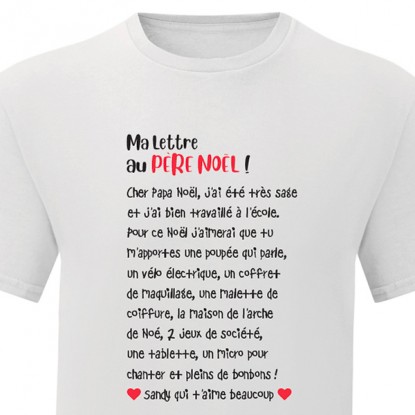 T-shirt humour ma lettre au Père Noël