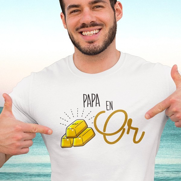 Tee shirt humour fete des peres papa en or